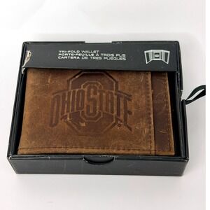 Ohio State Buckeyes Mens Tri-Fold Wallet  Leather RFID Money Clip Brown